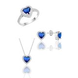 Söğütlü Silver Gümüş rodyumlu safir taşlı pırlanta montürlü kalp modeli üçlü set [barcode] 10