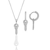 Söğütlü Silver Gümüş rodyumlu zirkon taşlı anahtar kolye ve küpe ikili set [barcode]