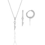 Söğütlü Silver Gümüş rodyumlu zirkon taşlı bıçak modeli kolye ve küpe ikili set [barcode]