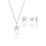 Söğütlü Silver Gümüş rodyumlu zirkon taşlı deniz yıldızı kolye ve küpe ikili set