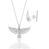 Söğütlü Silver Gümüş Rodyumlu Zirkon Taşlı Kanat Kolye ve Küpe Set