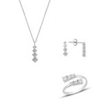 Söğütlü Silver Gümüş rodyumlu zirkon taşlı pırlanta modeli pırıltı üçlü set