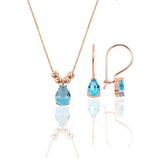 Söğütlü Silver Gümüş Rose Akuamarin Dorica Damla Kolye ve Çengelli Küpe Set