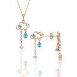 Söğütlü Silver Gümüş rose akuamarin ve zirkon taşlı bulut kolye ve küpe ikili set [barcode]