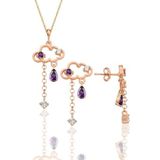 Söğütlü Silver Gümüş rose ametis ve zirkon taşlı bulut kolye ve küpe ikili set [barcode]