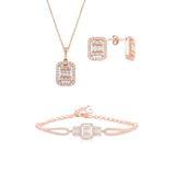 Söğütlü Silver Gümüş Rose Baget Taşlı Kolye Küpe Ve Bilezik Gümüş Set