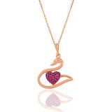Söğütlü Silver Gümüş rose fuşya taşlı kalpli kuğu kolye [barcode]