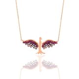 Söğütlü Silver Gümüş rose fuşya taşlı simurg anka kuşu kolye