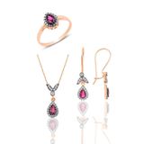 Söğütlü Silver Gümüş Rose Kök Yakut Taşlı Damla Küpe