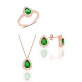 Söğütlü Silver Gümüş rose kök zümrüt taşlı damla modeli üçlü set 10