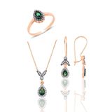 Söğütlü Silver Gümüş rose kök zümrüt taşlı damla üçlü set 9