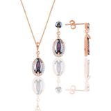 Söğütlü Silver Gümüş rose mistik taşlı damla modeli kolye ve küpe ikili set [barcode]