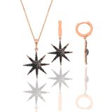 Söğütlü Silver Gümüş rose onix taşlı güneş kolye ve küpe ikili set [barcode]