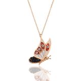 Söğütlü Silver Gümüş rose onix taşlı kırmızı mineli kelebek kolye SGTL12424ROSE
