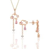 Söğütlü Silver Gümüş rose pembe zirkon taşlı bulut kolye ve küpe ikili set [barcode]