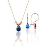 Söğütlü Silver Gümüş rose safir renkli dorica damla kolye ve çengelli küpe seti