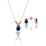 Söğütlü Silver Gümüş rose safir renkli dorica damla kolye ve çivi modeli küpe seti