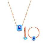 Söğütlü Silver Gümüş Rose Top Top Zincirli Turkuaz Taşlı Kolye ve Küpe