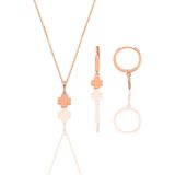 Söğütlü Silver Gümüş rose üç boyutlu minimal yonca modeli kolye ve küpe seti [barcode]
