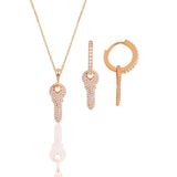 Söğütlü Silver Gümüş rose zirkon taşlı anahtar kolye ve küpe ikili set [barcode]