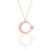 Söğütlü Silver Gümüş rose zirkon taşlı ay yıldız kolye
