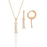 Söğütlü Silver Gümüş rose zirkon taşlı balık kılçığı modeli kolye ve küpe ikili set [barcode]
