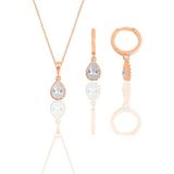 Söğütlü Silver Gümüş rose zirkon taşlı damla kolye ve küpe ikili set [barcode]