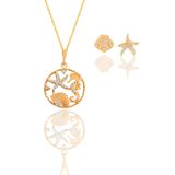 Söğütlü Silver Gümüş rose zirkon taşlı deniz şans kolye ve küpe ikili set