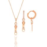 Söğütlü Silver Gümüş rose zirkon taşlı fermuar kolye ve küpe ikili set [barcode]