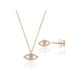 Söğütlü Silver Gümüş rose zirkon taşlı göz kolye ve küpe gümüş ikili set