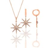 Söğütlü Silver Gümüş rose zirkon taşlı güneş kolye ve küpe ikili set [barcode]