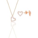 Söğütlü Silver Gümüş rose zirkon taşlı kalp kolye ve küpe ikili set [barcode]
