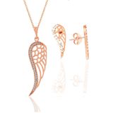 Söğütlü Silver Gümüş rose zirkon taşlı kanat kolye ve küpe seti