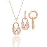 Söğütlü Silver Gümüş rose zirkon taşlı kilit kolye ve küpe ikili set [barcode]
