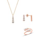 Söğütlü Silver Gümüş rose zirkon taşlı pırlanta modeli pırıltı üçlü set