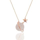 Söğütlü Silver Gümüş rose zirkon taşlı satürn gezegen kolye [barcode]