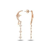 Söğütlü Silver Gümüş rose zirkon taşlı tasarım ay, kutup yıldızı sallantılı küpe [barcode]