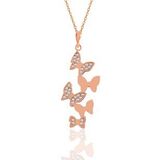 Söğütlü Silver Gümüş rose zirkon taşlı uçuşan kelebekler kolye