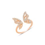 Söğütlü Silver Gümüş rose zirkon taşlı üstten ayarlanabilir kelebek yüzük [barcode]