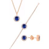 Söğütlü Silver Gümüş rose zirkon ve safir taşlı pırlanta modeli üçlü set