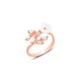 Söğütlü Silver Gümüş rose zirkon ve sedef taşlı yapraklı Prunus dulcis (badem çiçeği) yüzük [barcode]