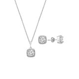 Söğütlü Silver Gümüş zirkon taşlı kare pırlanta montürlü gümüş ikili set