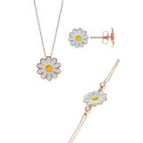 Söğütlü Silver SGTL10591 Rose Mineli Papatya Kolye Bileklik ve Küpe Gümüş Set