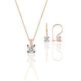 Söğütlü Silver SGTL10594 Rose Tek Taş Kolye ve Çengelli Küpe Gümüş Set