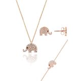 Söğütlü Silver SGTL10601 Rose Zirkon Taşlı Fil Kolye Bileklik ve Küpe Üçlü Gümüş Set