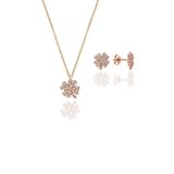 Söğütlü Silver SGTL10602 Rose Zirkon Taşlı Yonca Kolye ve Küpe Gümüş İkili Set