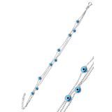 Söğütlü Silver SGTL10612 Gümüş Rodyumlu , Cam Göz Nazar Üç Zincirli Gümüş Bileklik