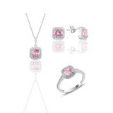Söğütlü Silver SGTL10762 Gümüş Rodyumlu Pembe Taşlı Kare Üçlü Set