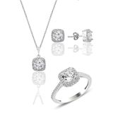 Söğütlü Silver SGTL10762 Gümüş Rodyumlu Zirkon Taşlı Kare Üçlü Set