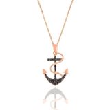 Söğütlü Silver SGTL10916 Gümüş Rose Siyah Taşlı Çapa Kolye